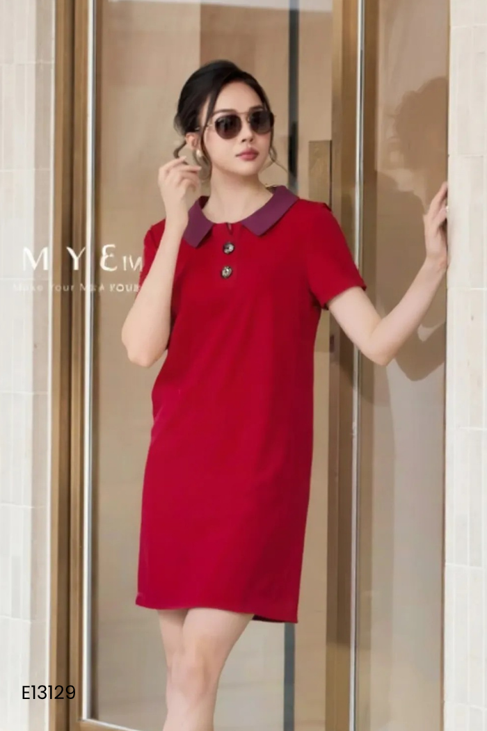 Váy đỏ CHICLAND cổ tím