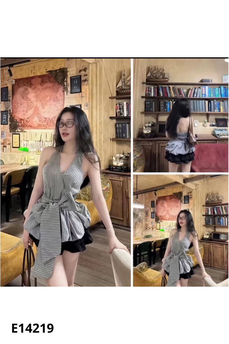 Áo xám sọc trắng dáng bí