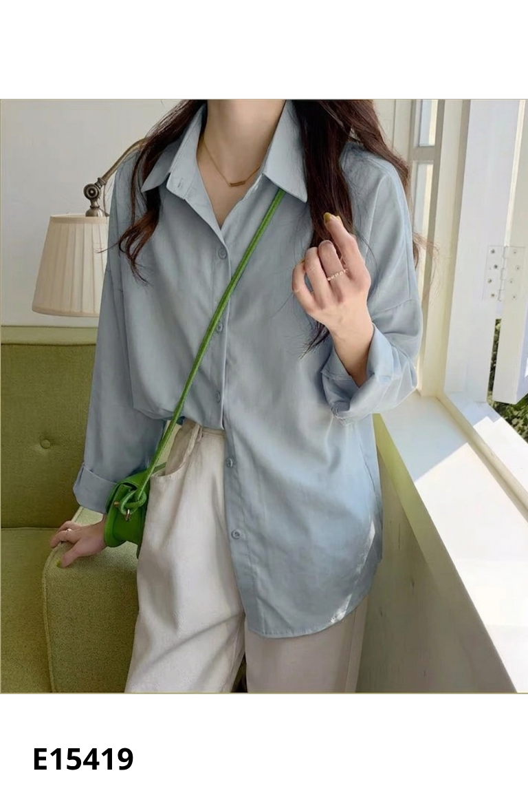 Áo sơ mi DELIZ xanh trơn