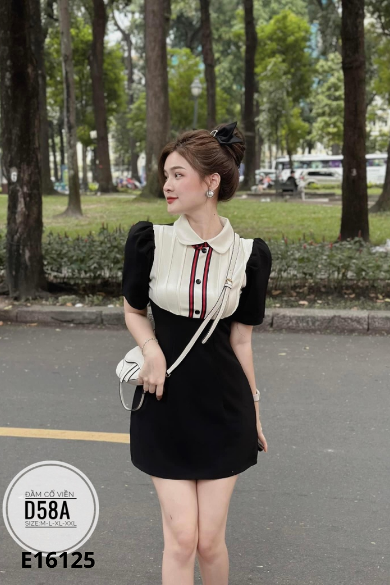 Váy đen phối be cổ bẻ