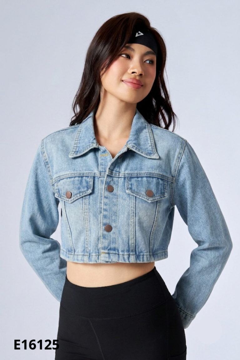 Áo khoác jeans xanh dáng ngắn