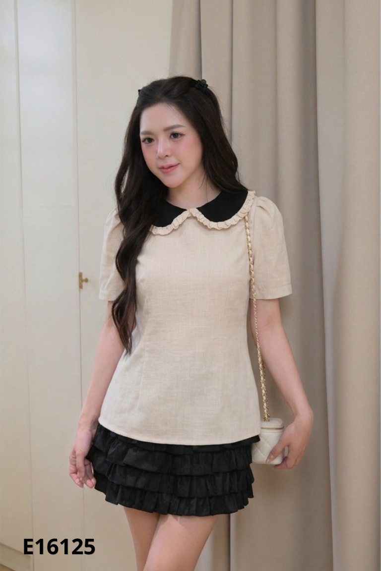 Áo be LA MONETA cổ nhung đen