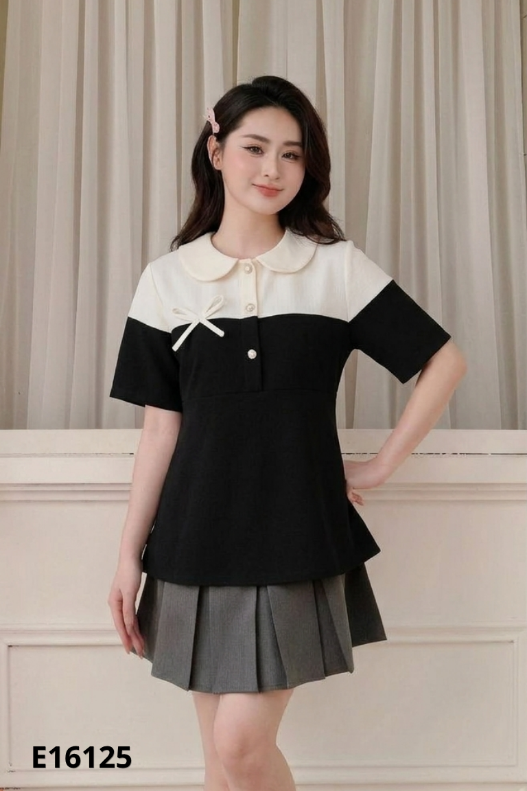 Áo đen LAMME phối be cổ sen