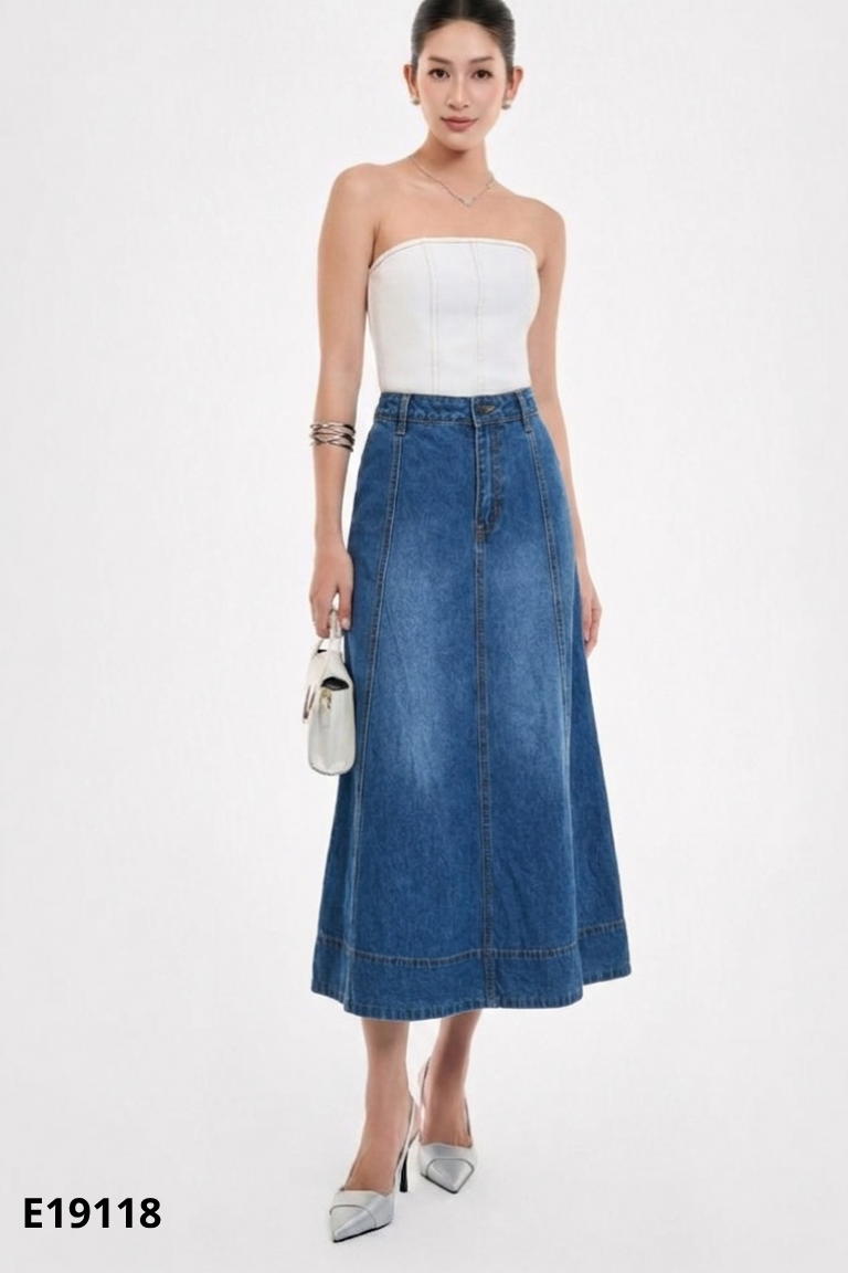 Chân váy CANIFA jeans xanh trơn