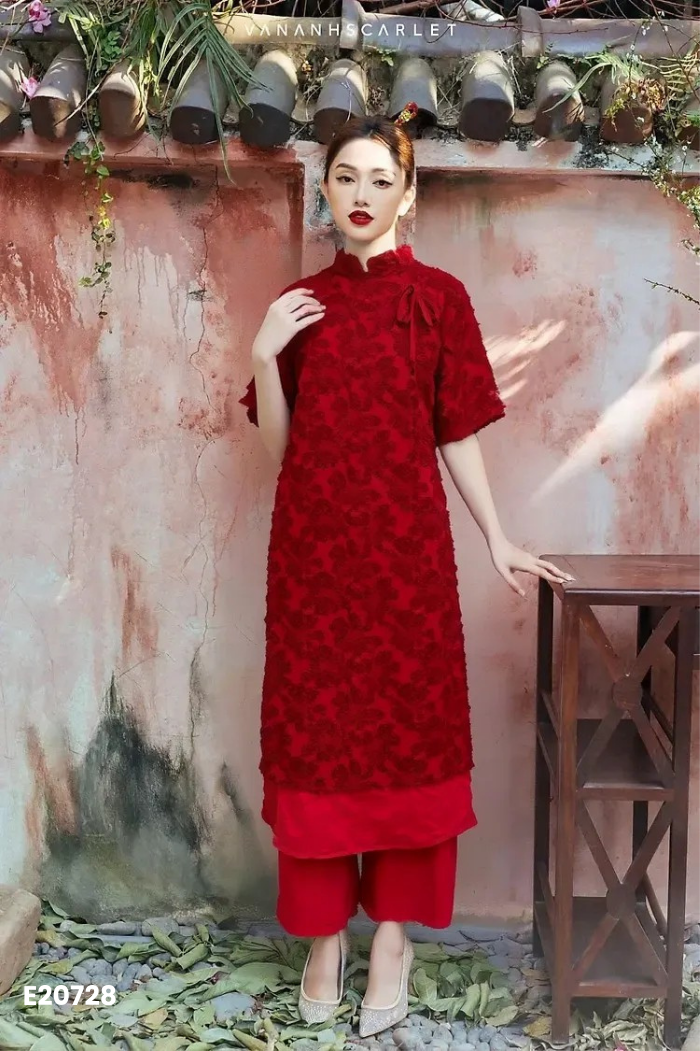 Set Áo dài đỏ đính lông + quần