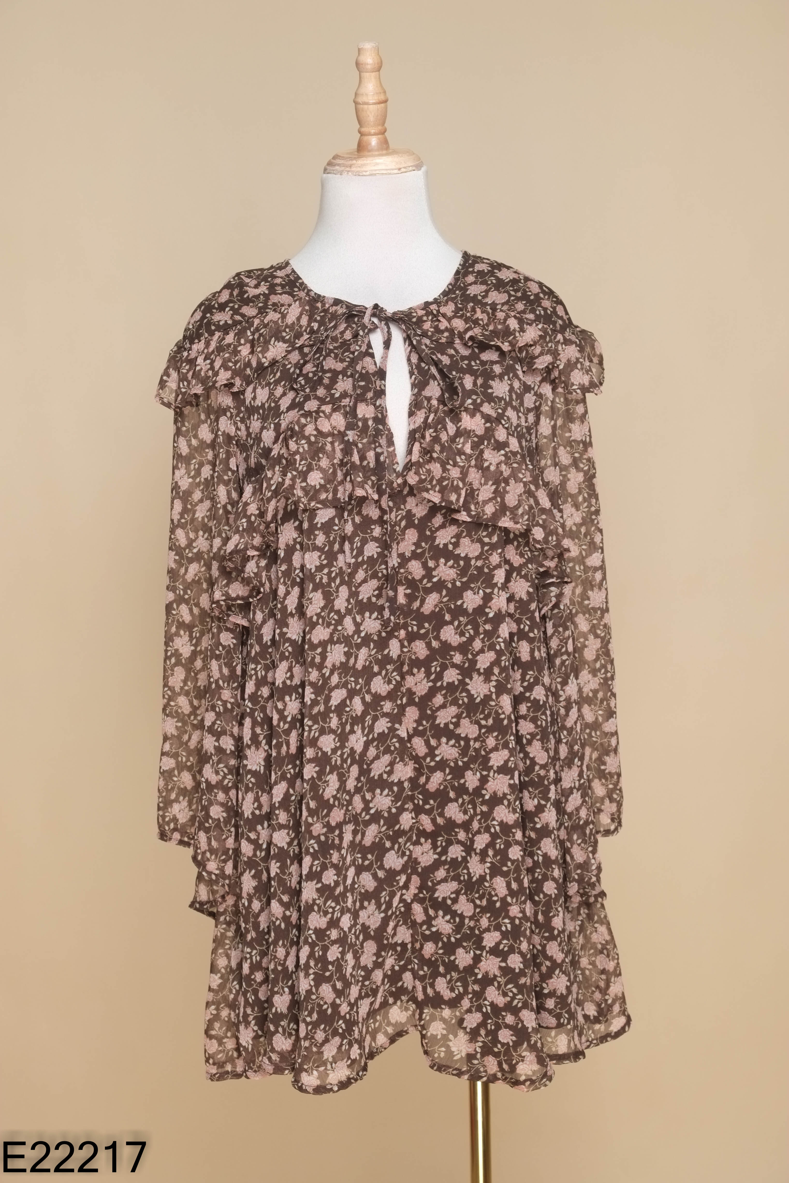 Váy babydoll nâu DIVIDED họa tiết hoa