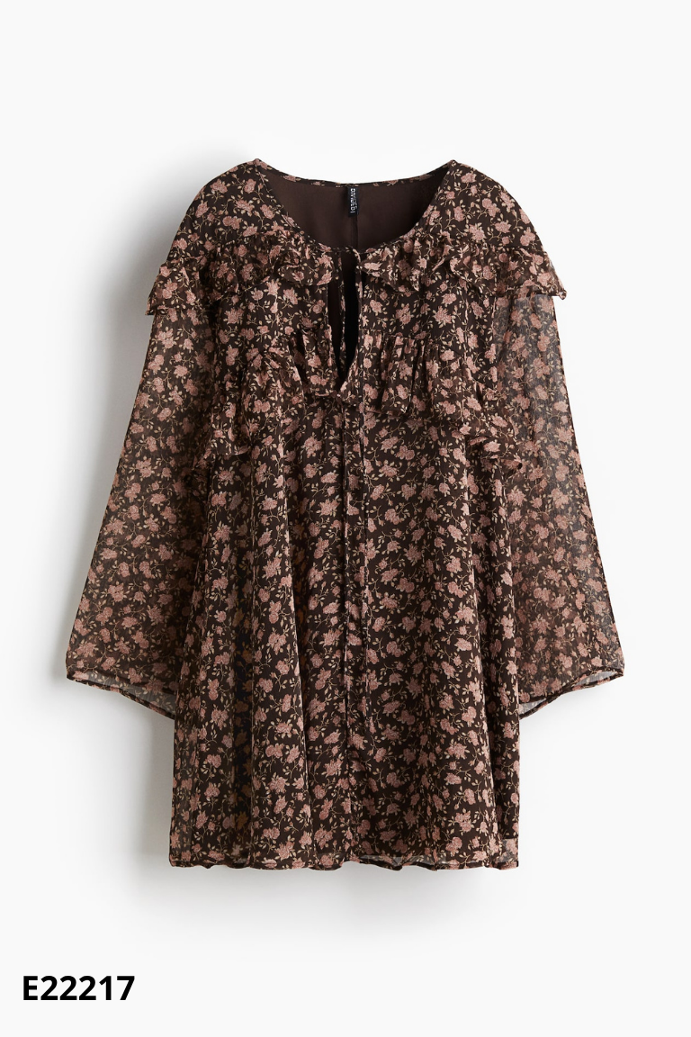 Váy babydoll nâu DIVIDED họa tiết hoa