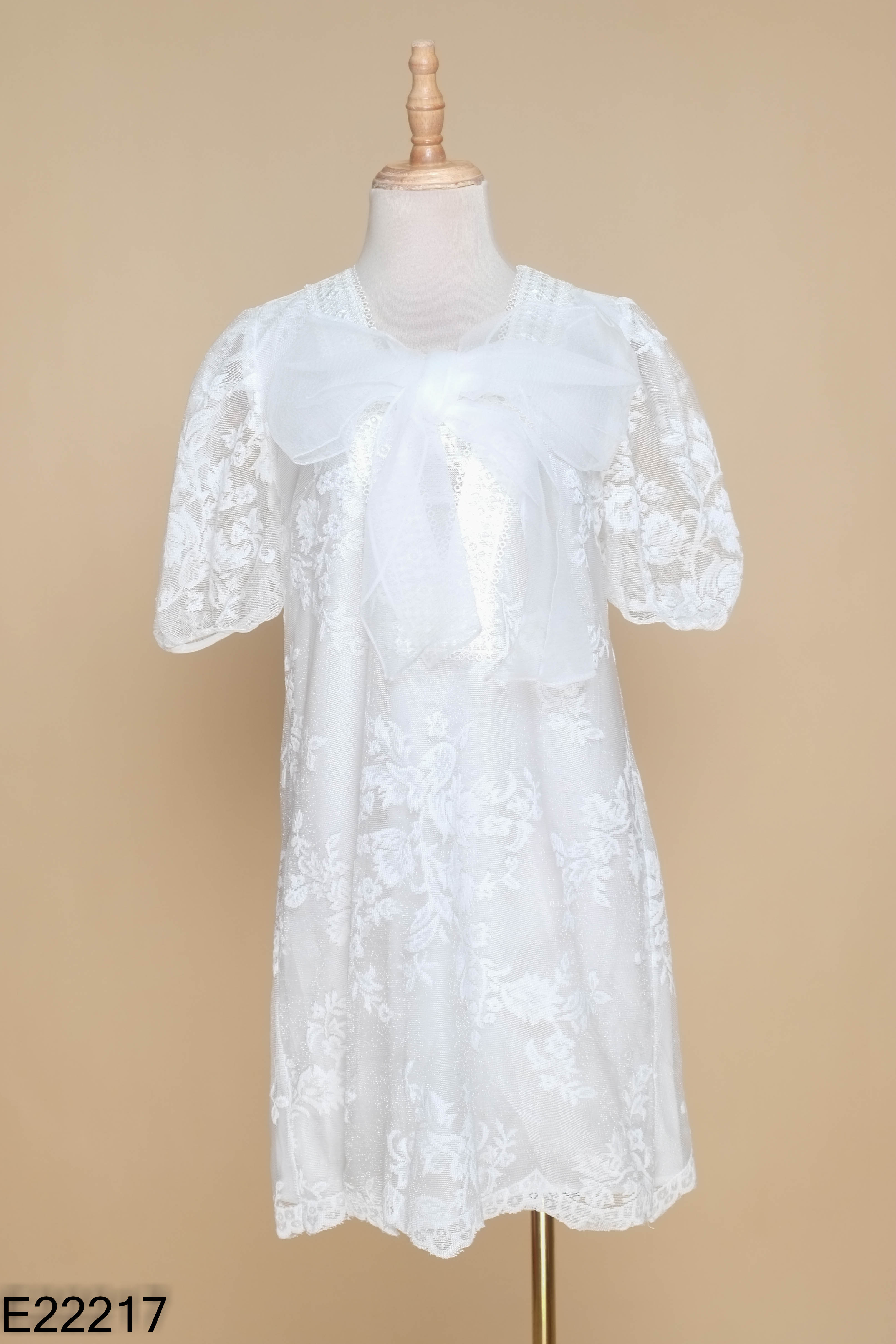 Váy trắng phối lưới IVY YOU nơ ngực