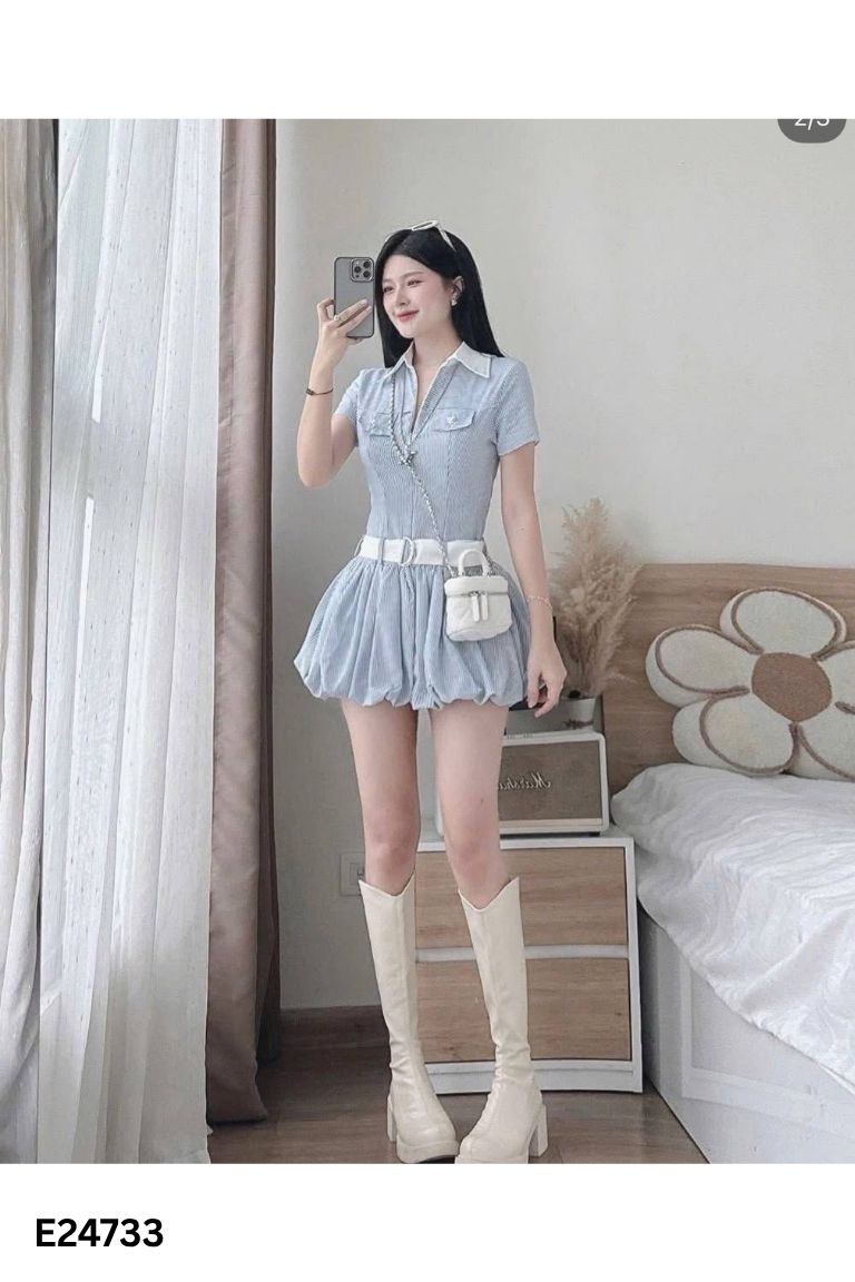 Váy BONBI xanh kẻ trắng