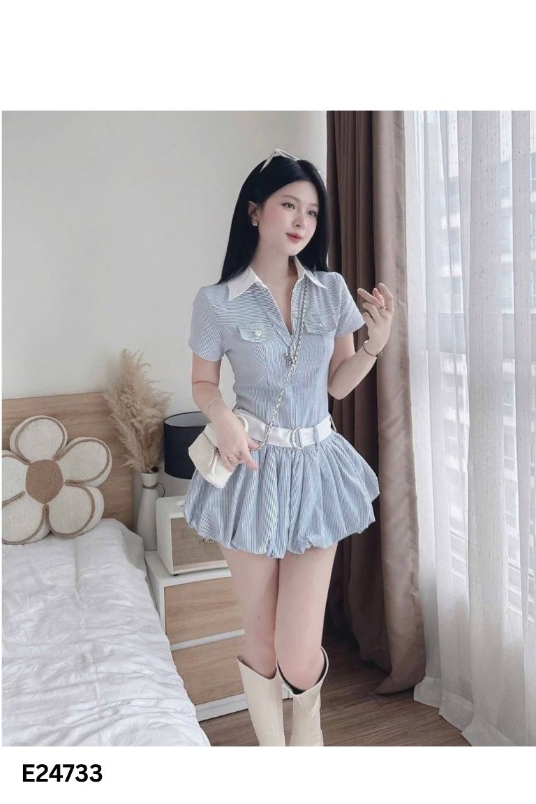 Váy BONBI xanh kẻ trắng