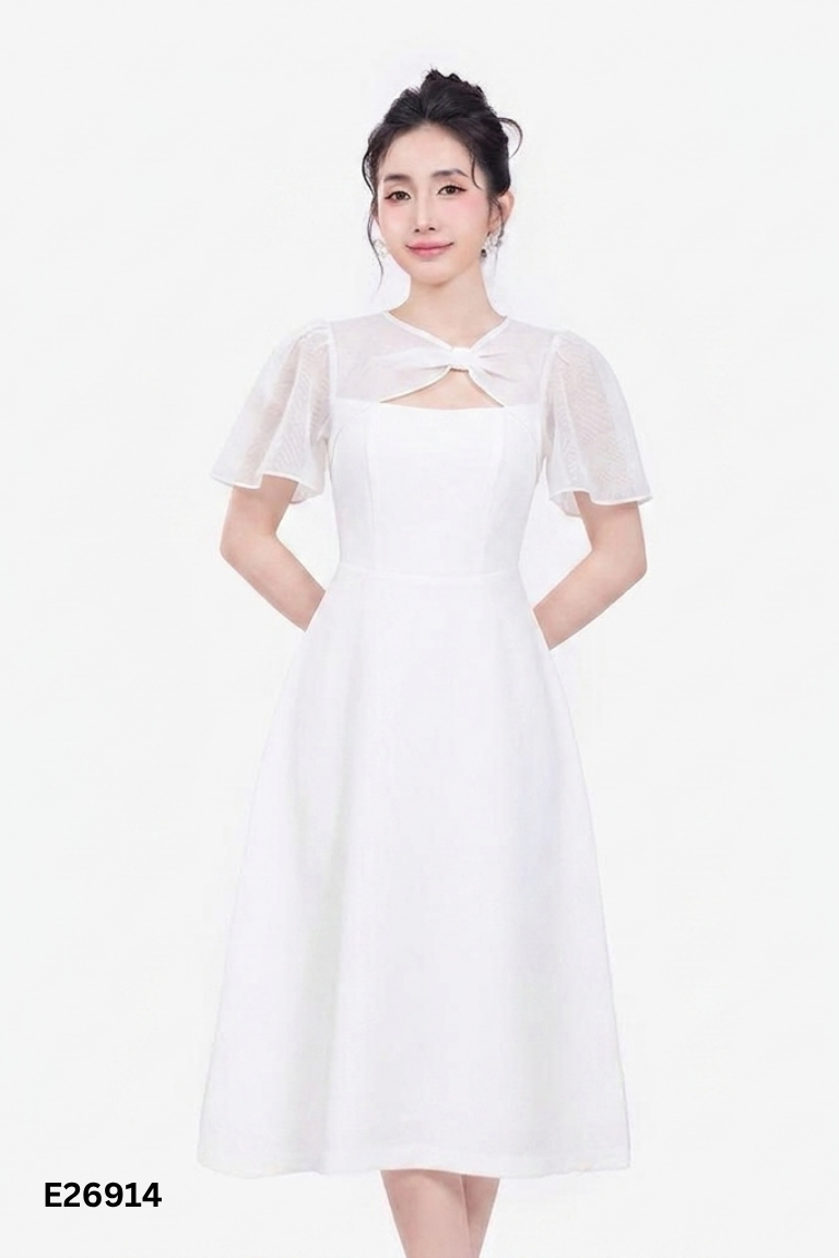 Váy CHARME trắng phối voan