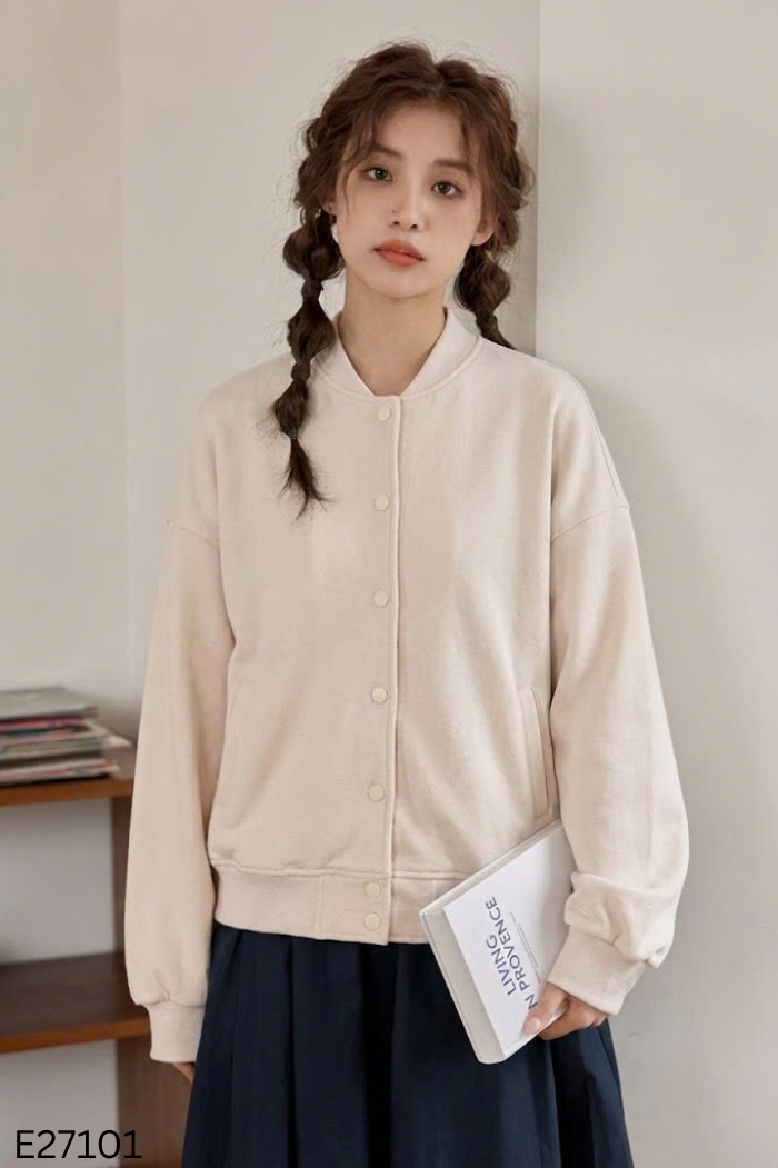 Áo khoác nỉ be lót bông