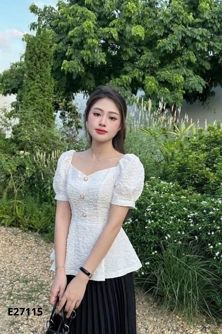NEWTAG Áo trắng TIIN cổ vuông vai peplum