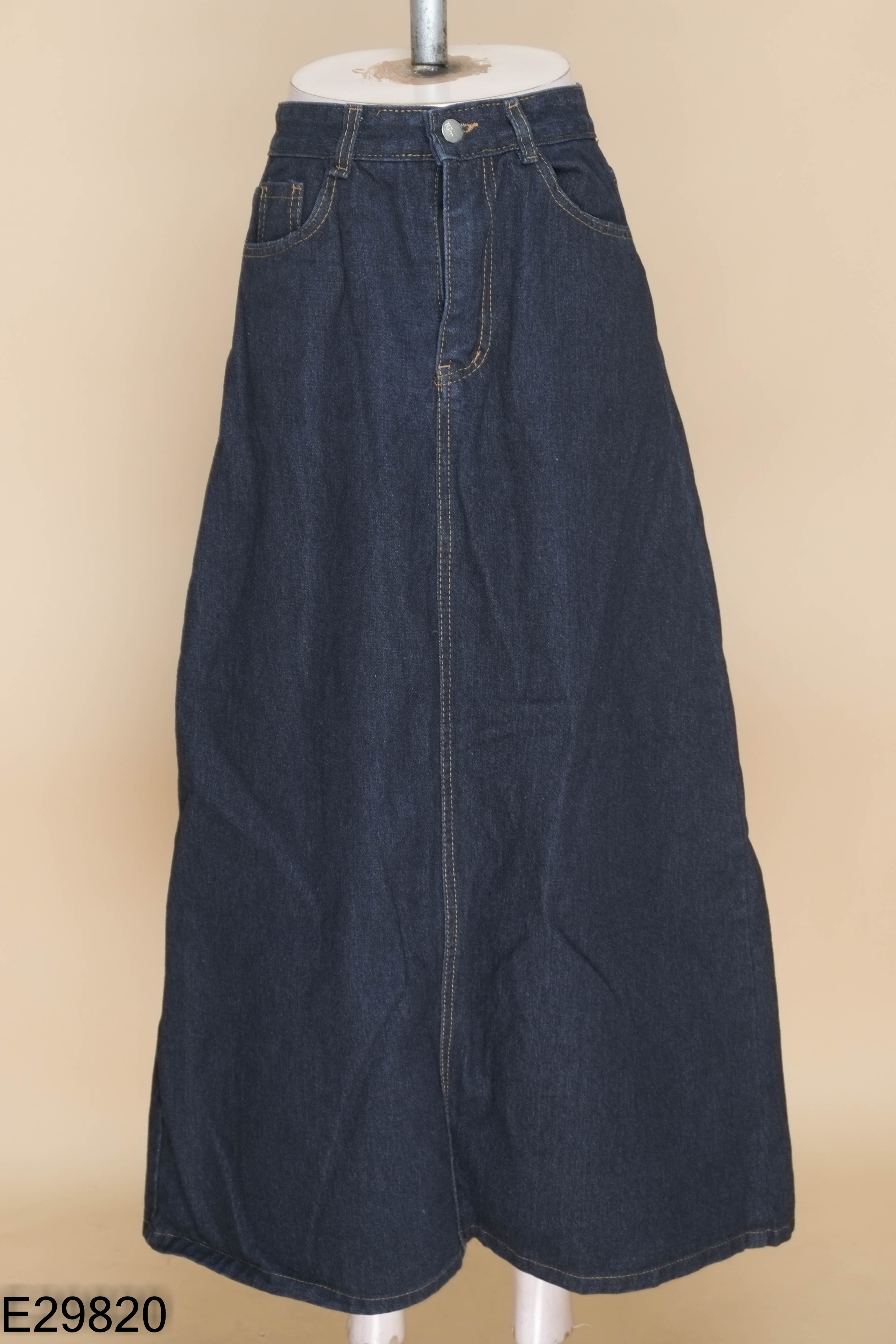 Chân váy jeans xanh sẫm trơn