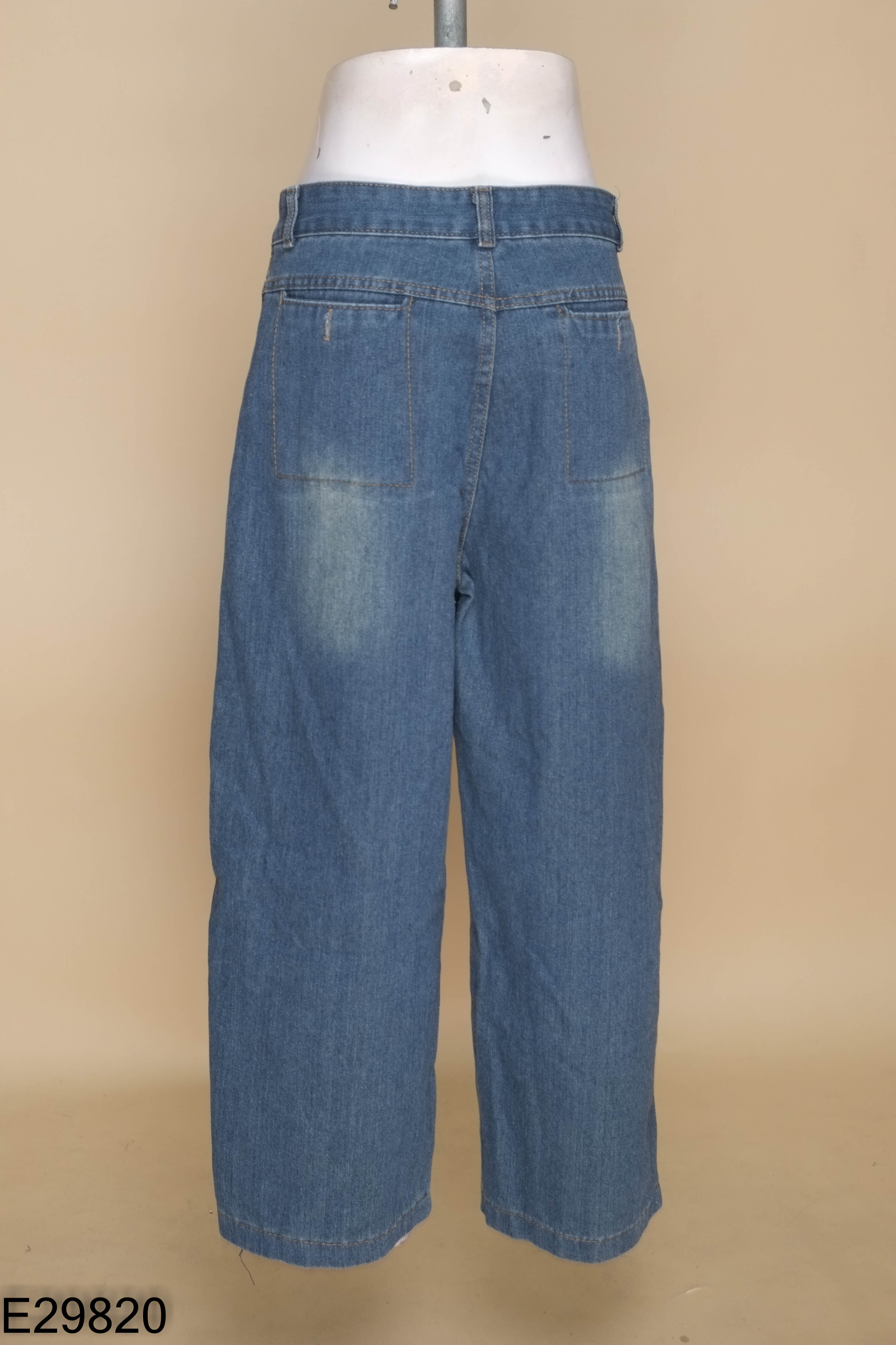 Quần jeans xanh vệt kẻ ống rộng
