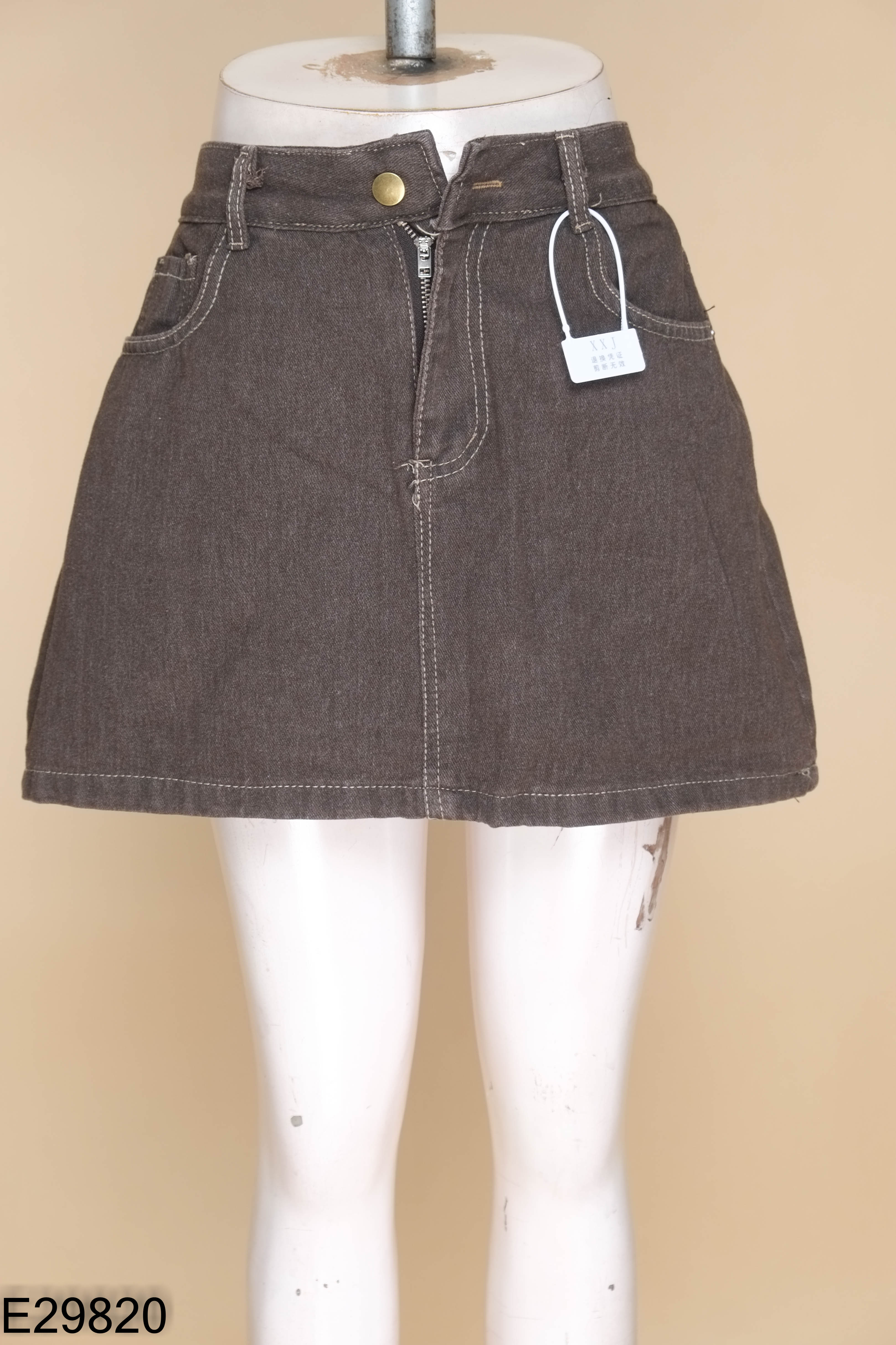 NEWTAG Chân váy jeans nâu DAZY chữ A