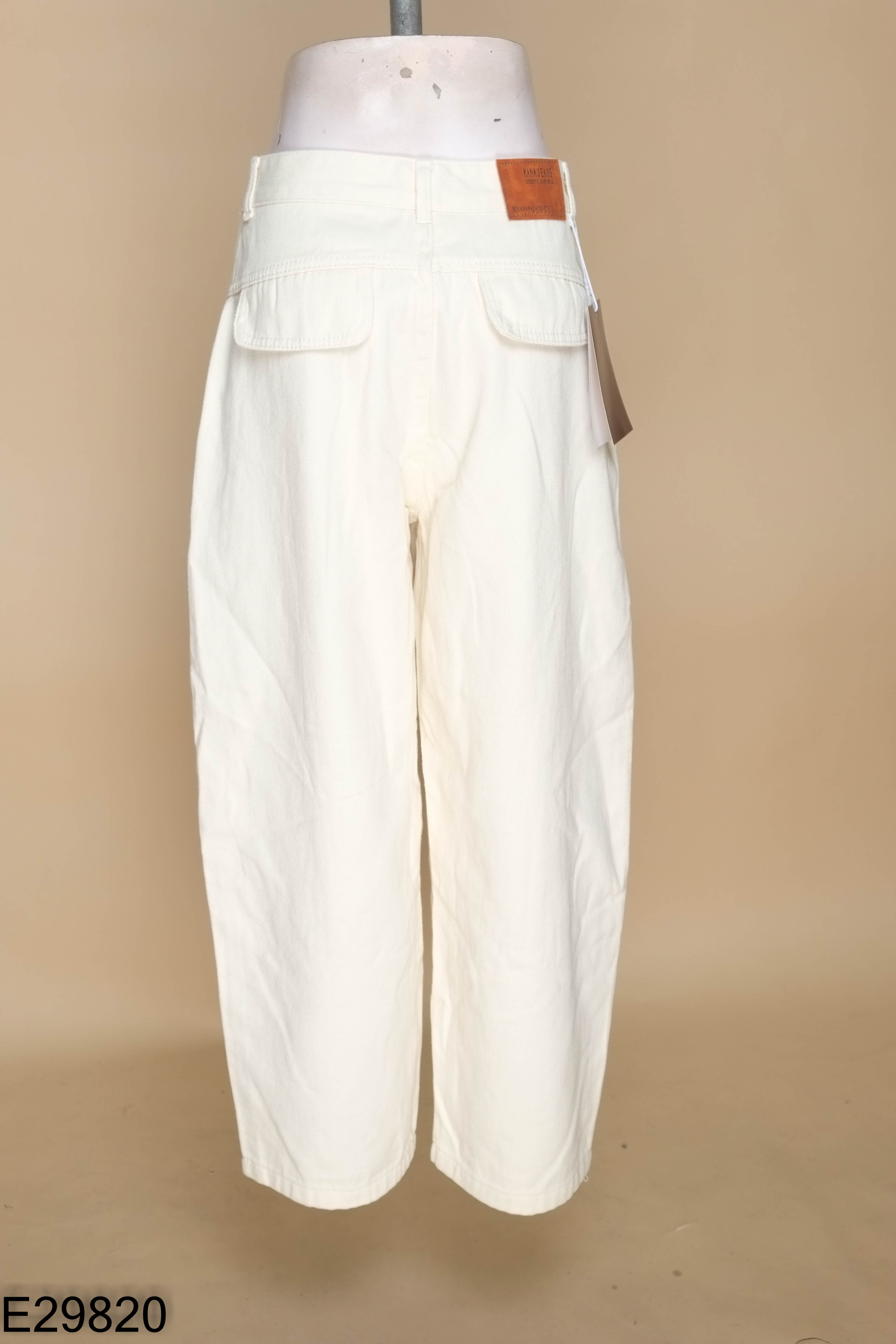 NEWTAG Quần jeans kem trơn ống rộng