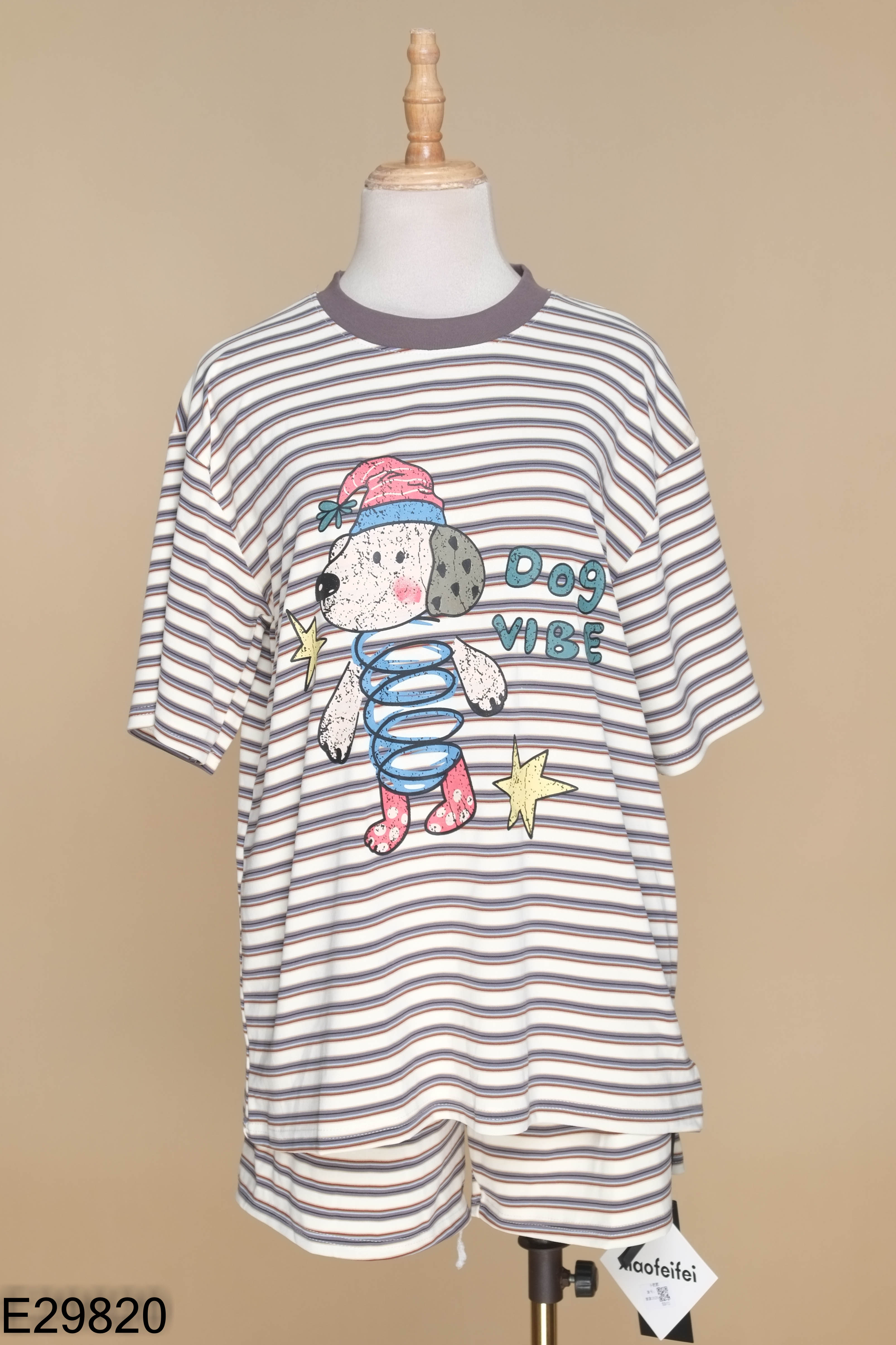 NEWTAG Set Áo thun be xanh kẻ họa tiết + Quần short