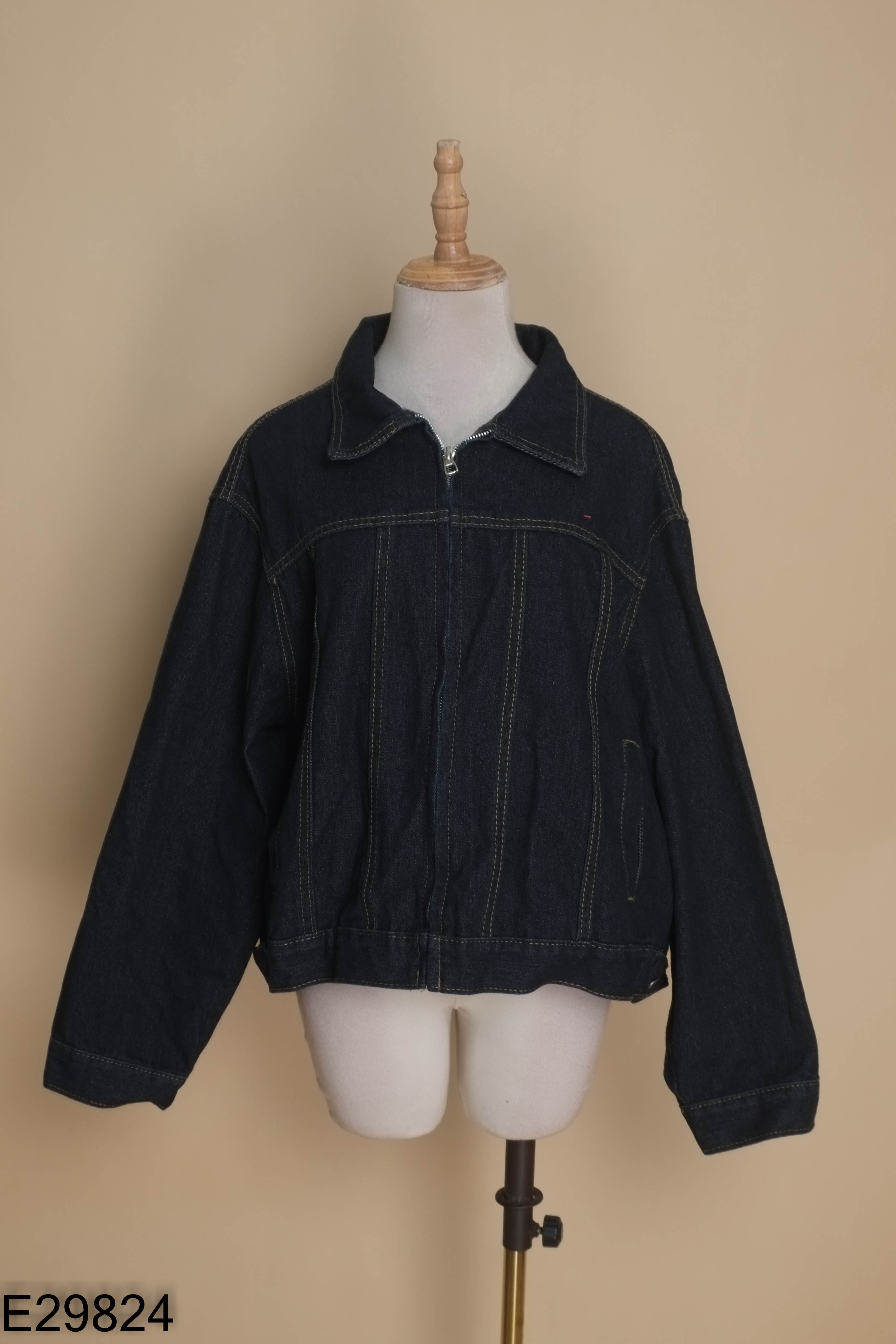 NEWTAG Áo khoác jeans xanh kéo khóa