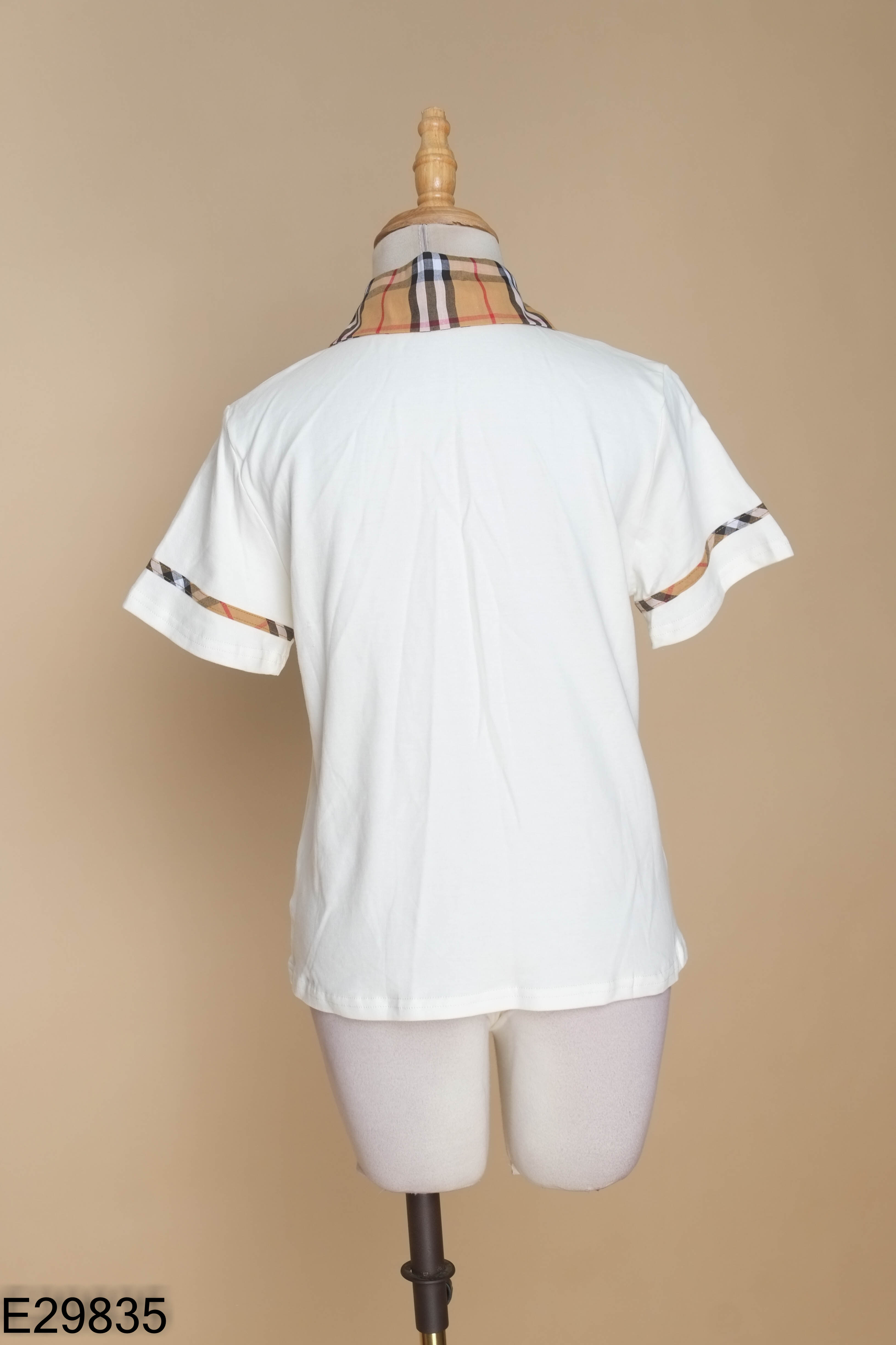 E2983510516-Áo polo trắng phối cổ kẻ
