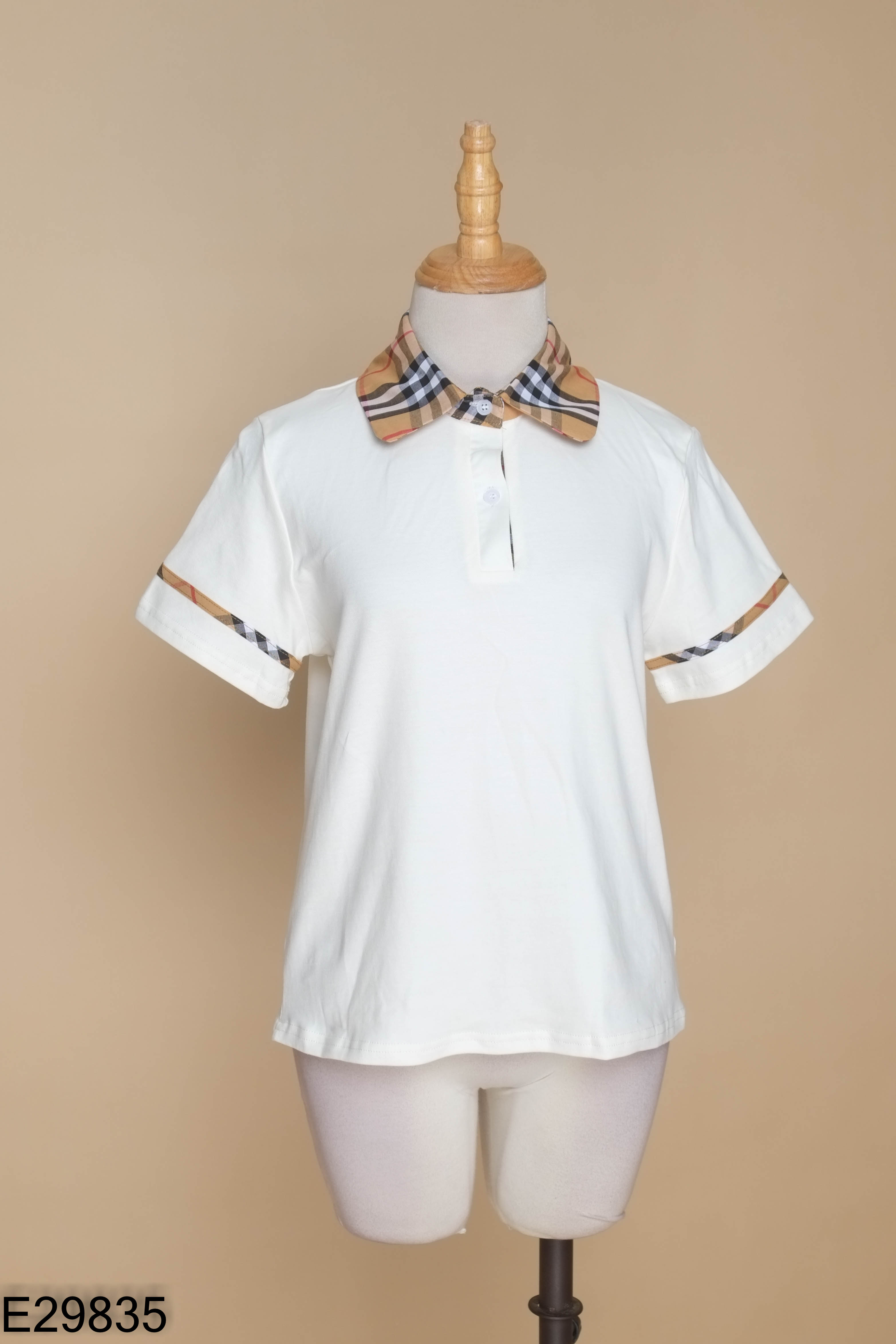 E2983510516-Áo polo trắng phối cổ kẻ