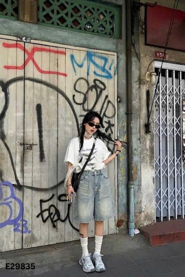 NEWTAG Quần shorts jeans lửng xanh