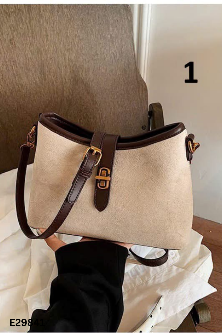 Túi xách be da lộn mix nâu