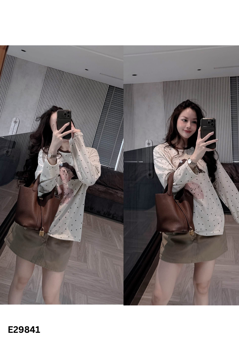 NEWTAG Áo dệt kim trắng chấm bi