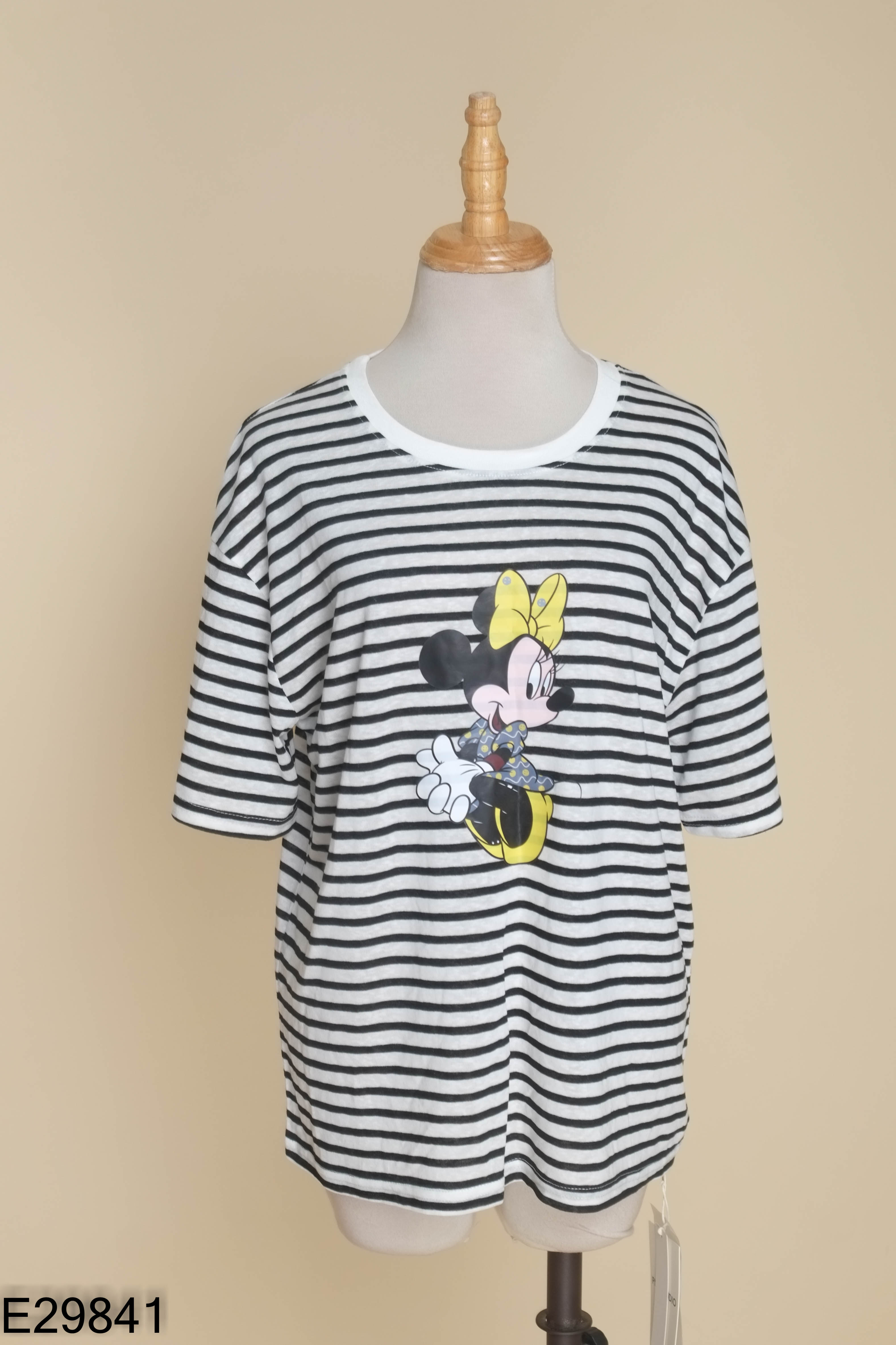 NEWTAG Áo dệt kim trắng kẻ đen mickey