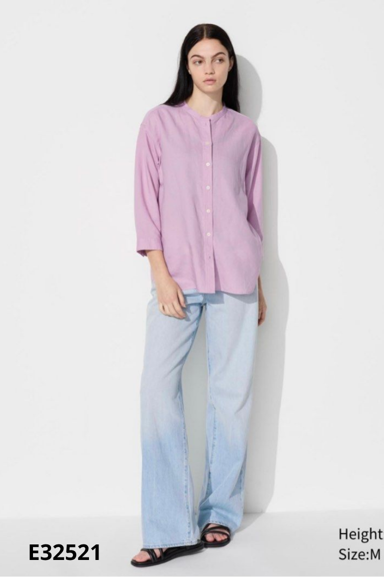 Áo sơ mi UNIQLO tím không cổ