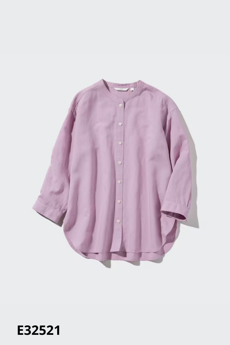 Áo sơ mi UNIQLO tím không cổ