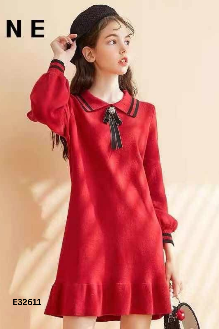 Váy len đỏ TOPSHOP viền kẻ đen