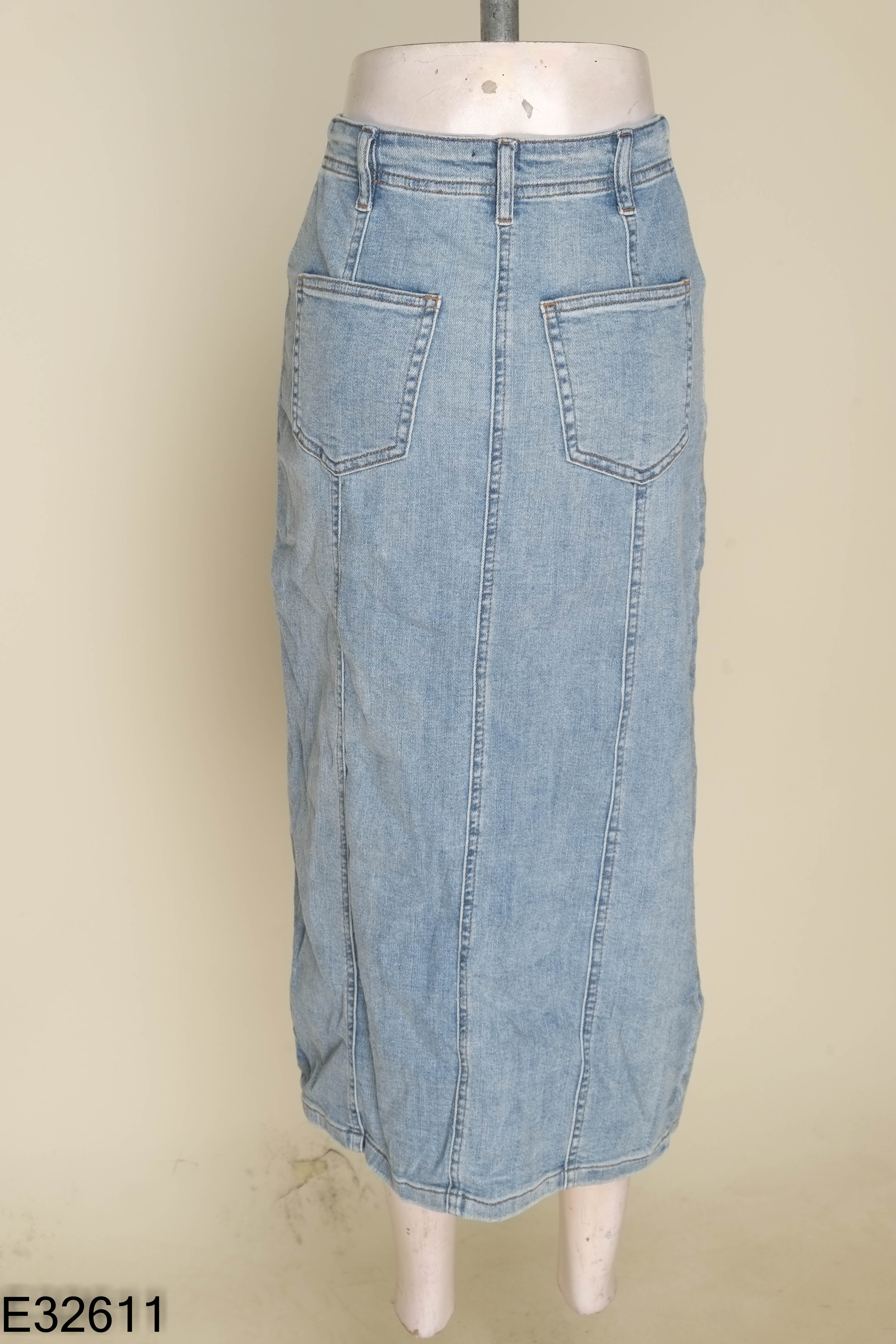 Chân váy jeans xanh trơn dài