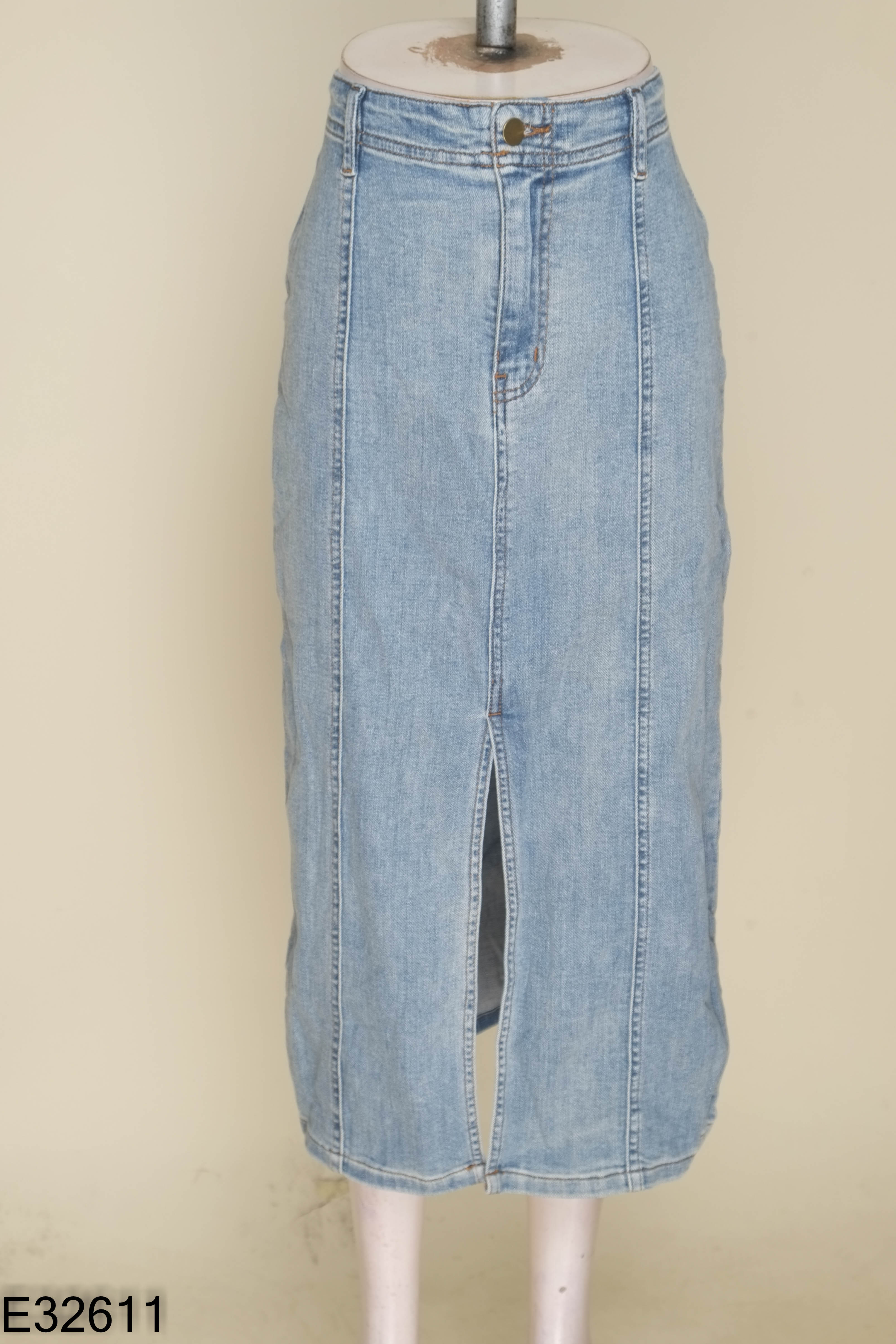 Chân váy jeans xanh trơn dài