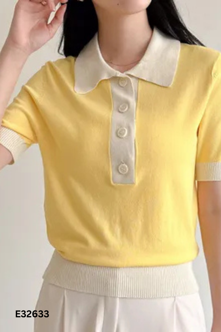 Áo polo vàng phối be