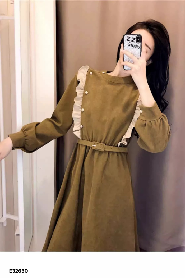 Váy dài nhung tăm nâu rêu
