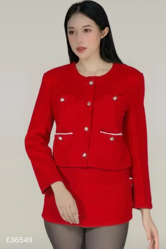 SET áo dạ đỏ (S) + chân váy (M)