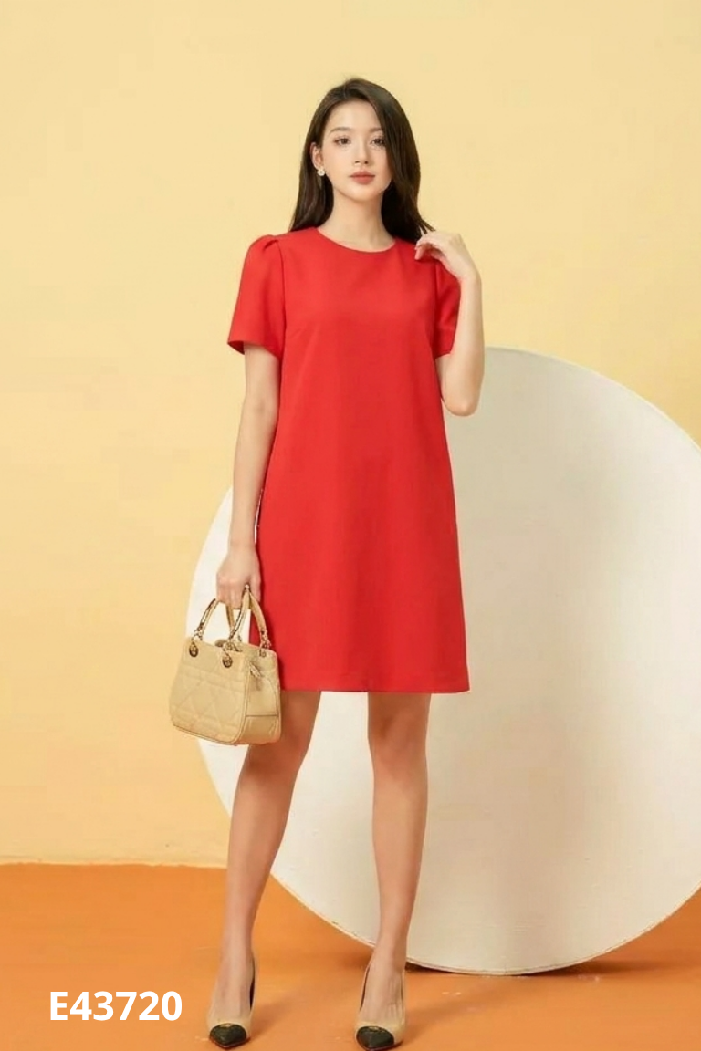Váy đỏ CHIFON suông tay ngắn