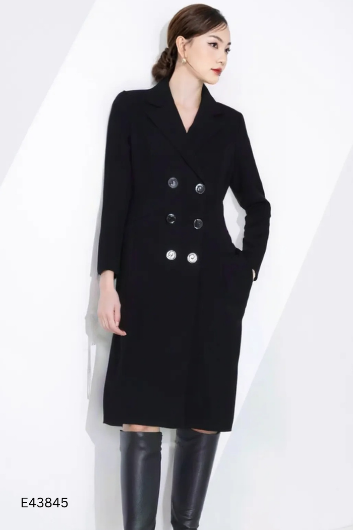 Áo khoác đen dáng dài phối cúc