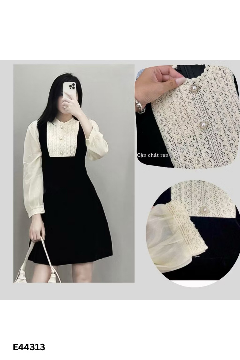 Váy đen phối ren voan