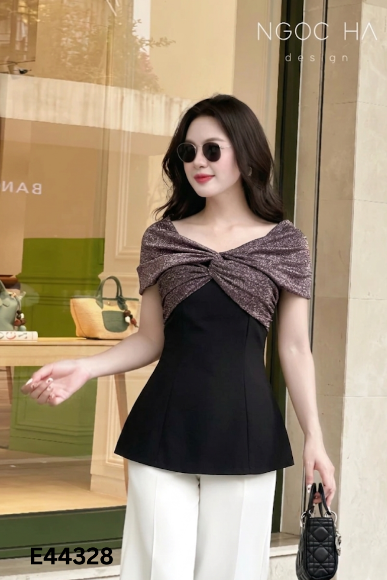 Áo đen phối nhũ tím