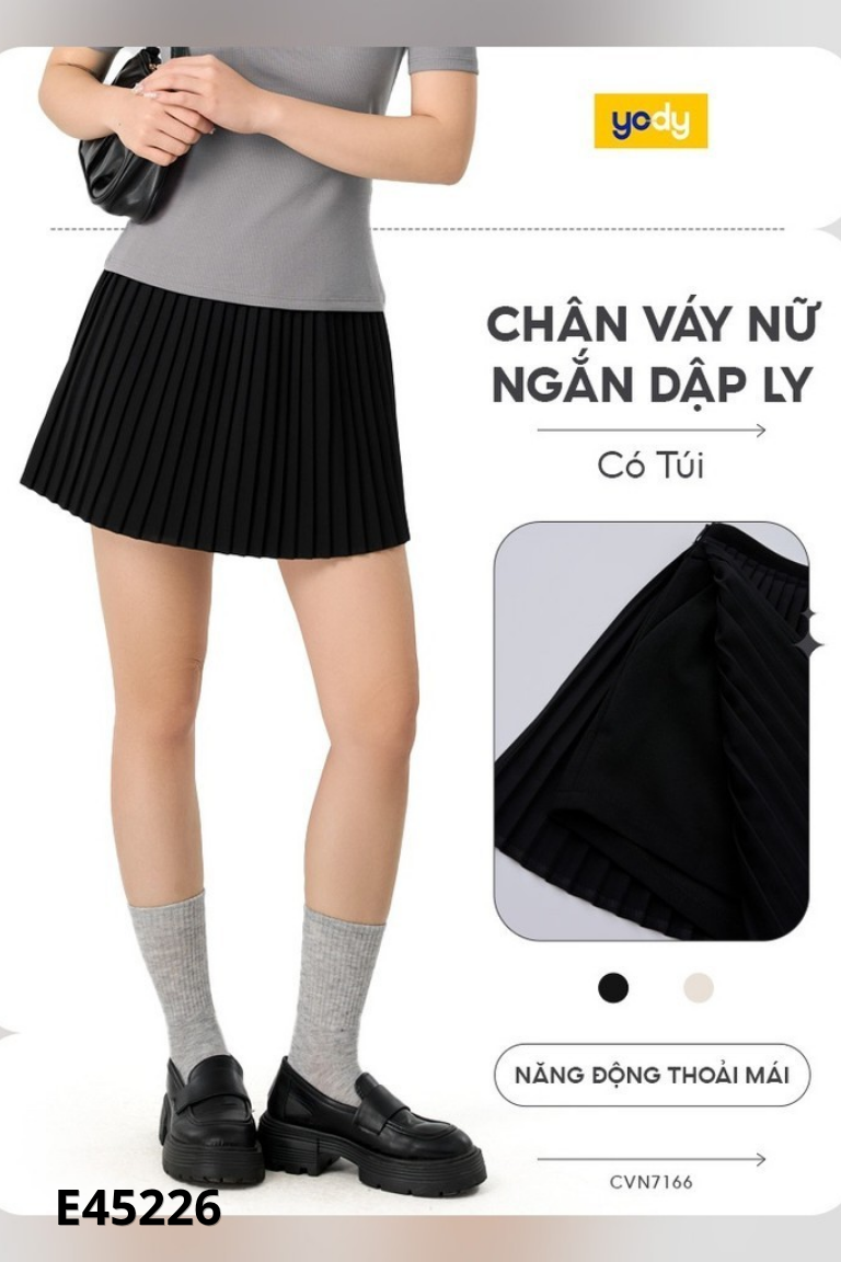 Chân váy đen YODY xếp ly