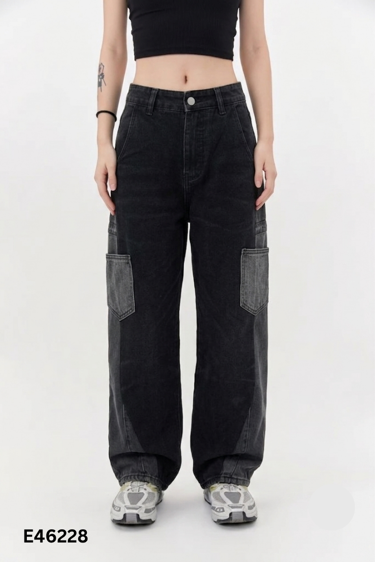 Quần jeans đen phối xám