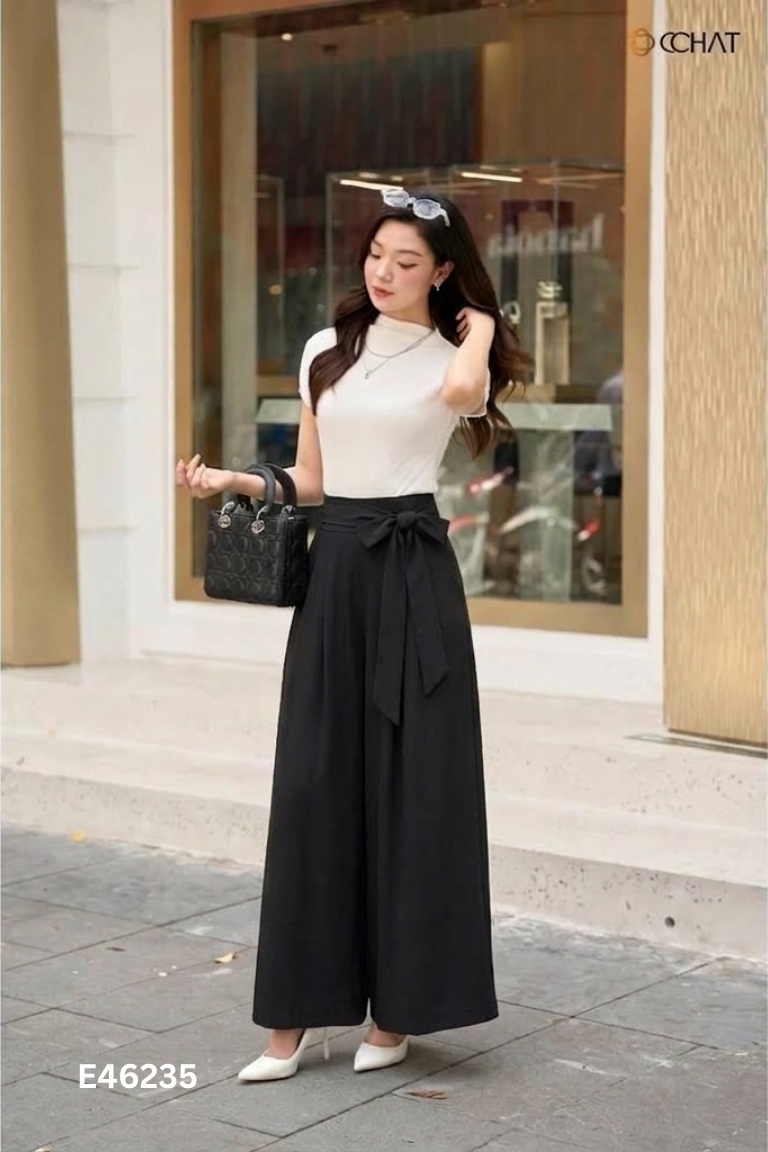 Quần suông đen ống rộng