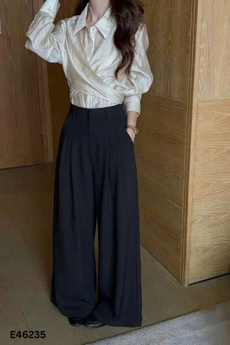 NEWTAG Quần suông đen ly eo