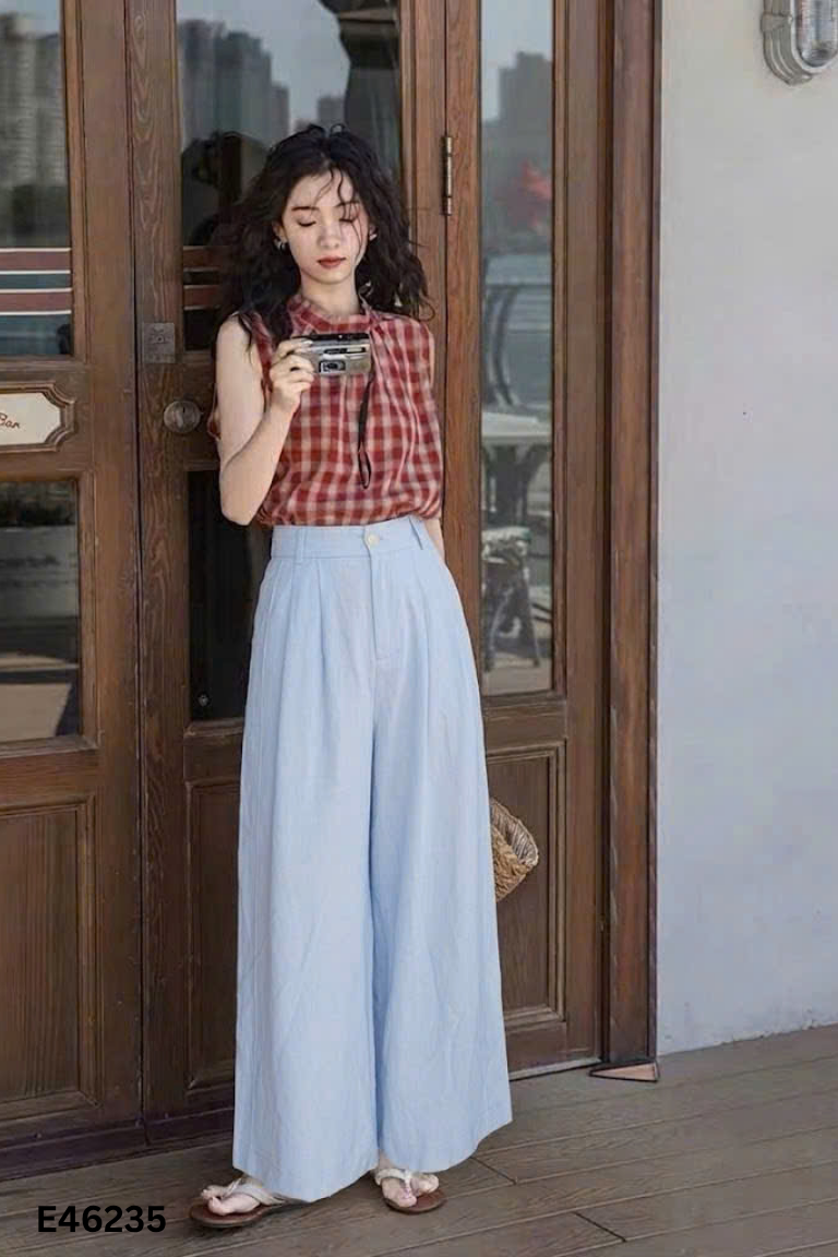 Quần suông xanh ly eo