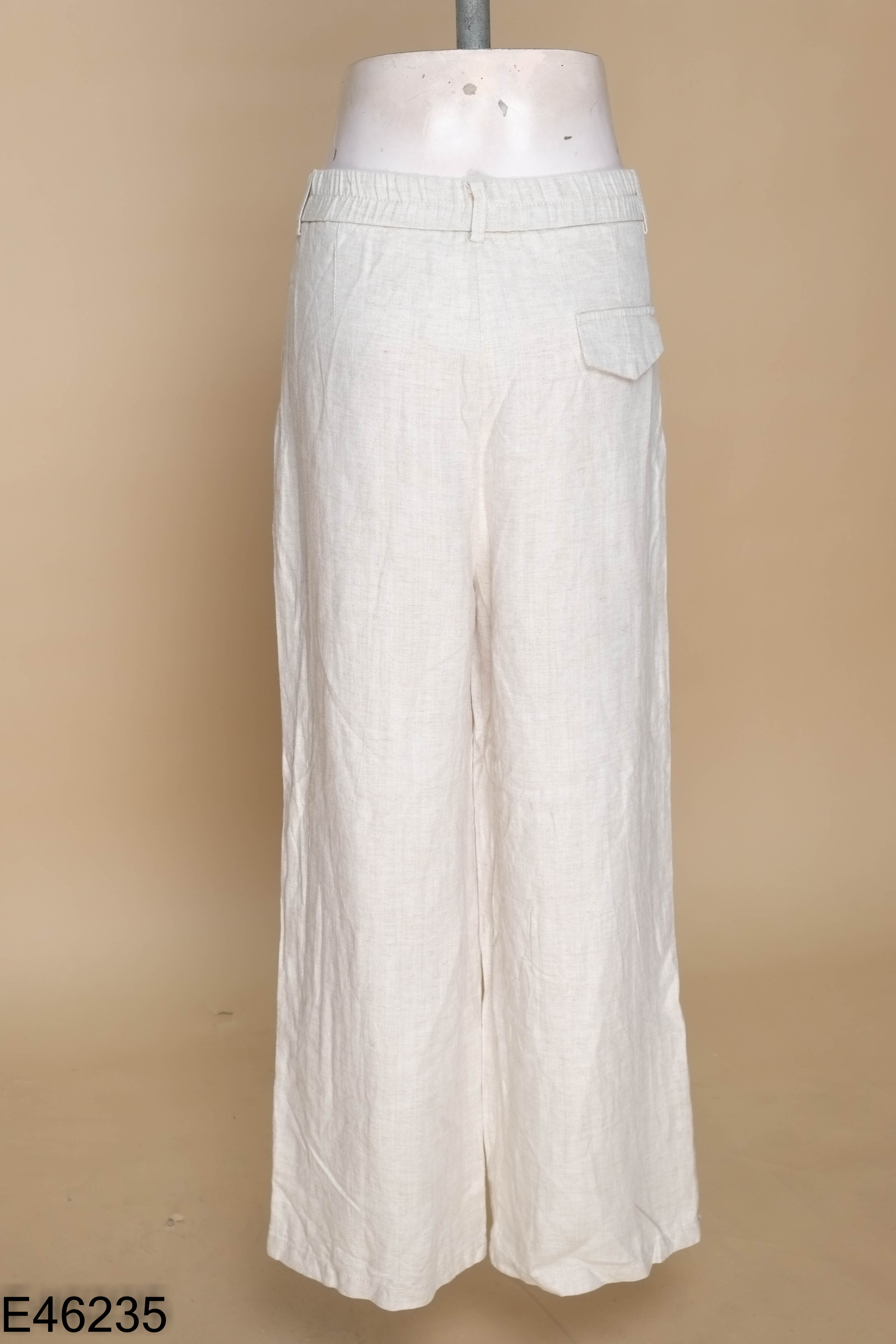 Quần linen be ly eo