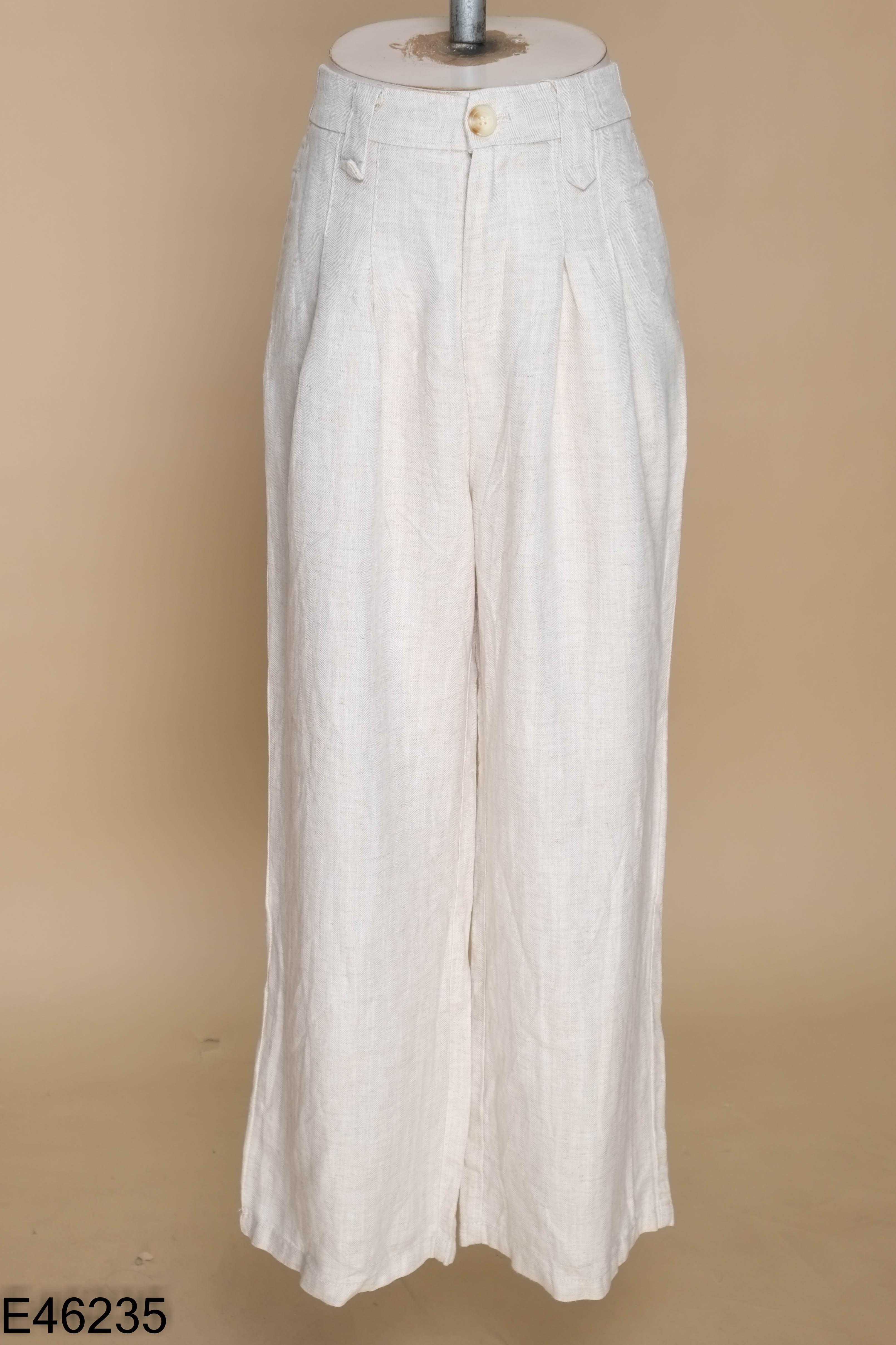 Quần linen be ly eo