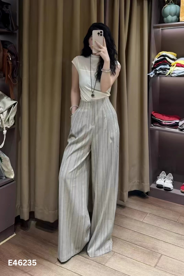 Quần suông be sọc