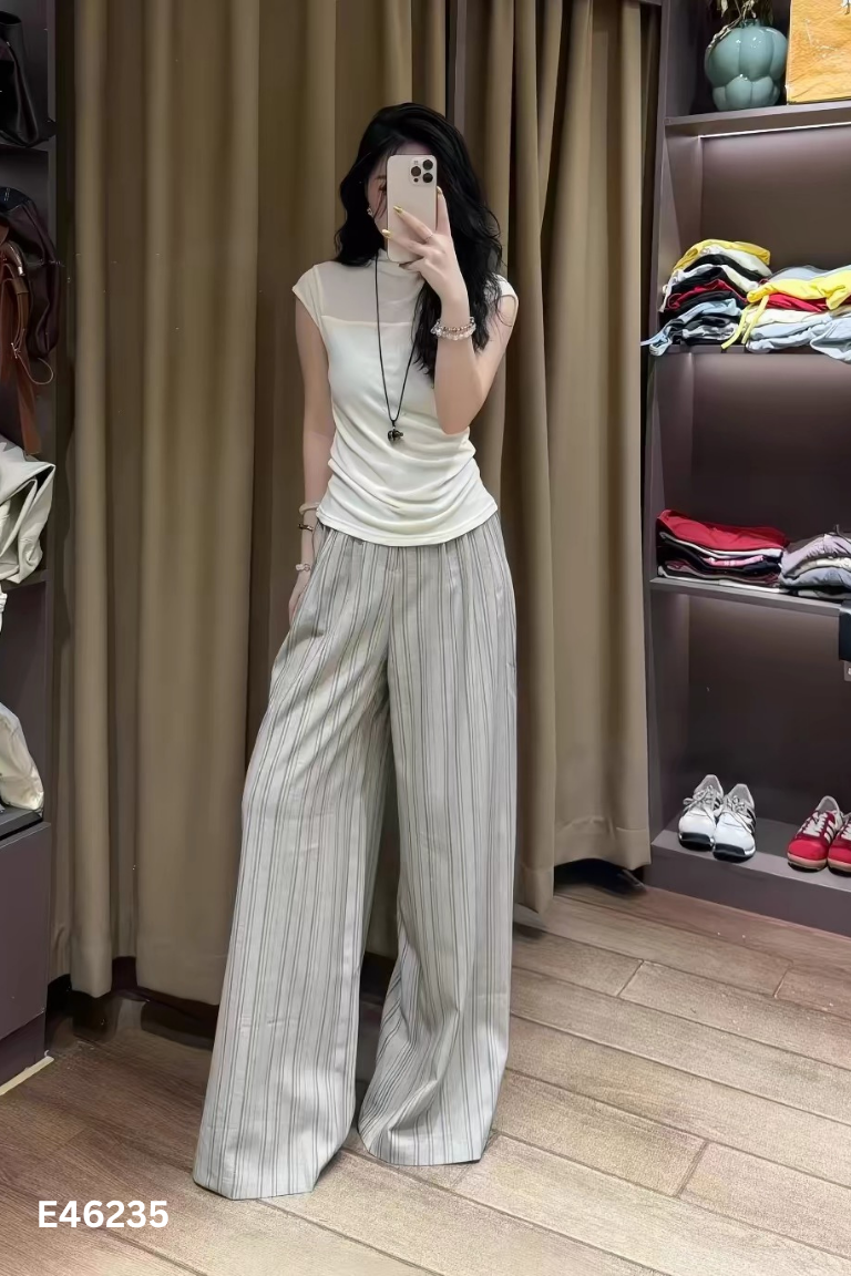 Quần suông be sọc